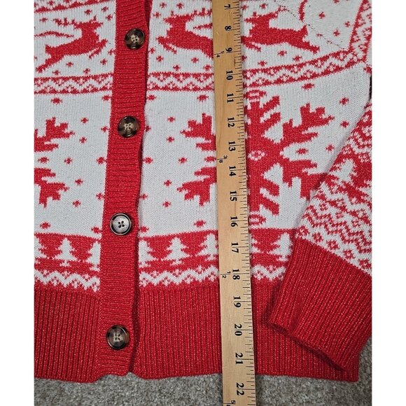 DEC. 25th Fair Isle Sweater Cardigan Holiday Winter Reindeer Snowflakes Short S - Picture 3 of 11